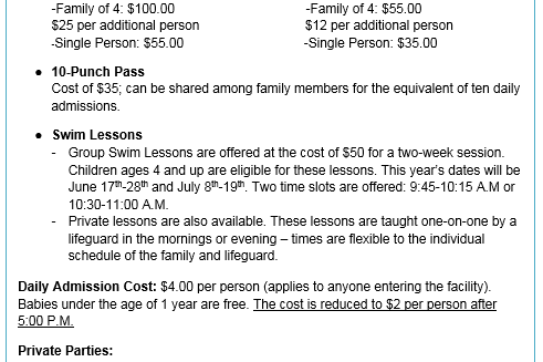 2019 Pool Information