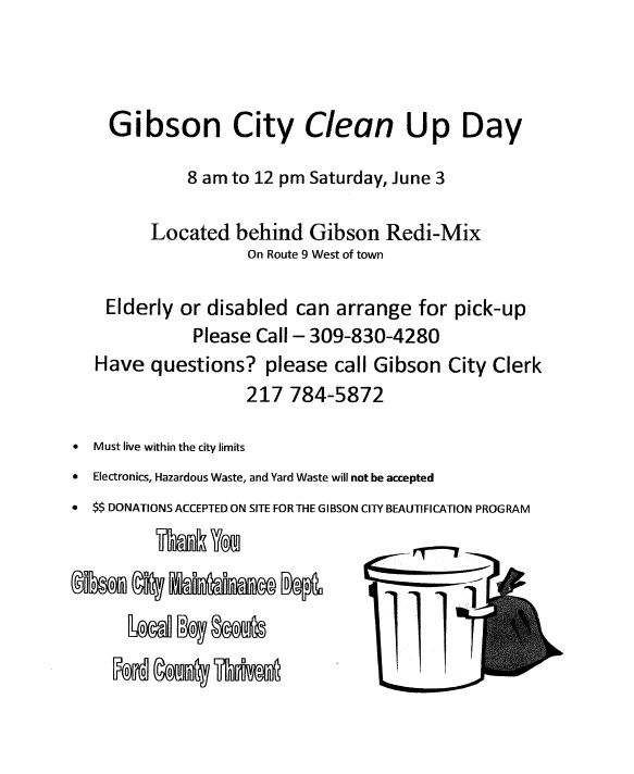 Notice 2023 Gibson City Cleanup Day Gibson City Illinois